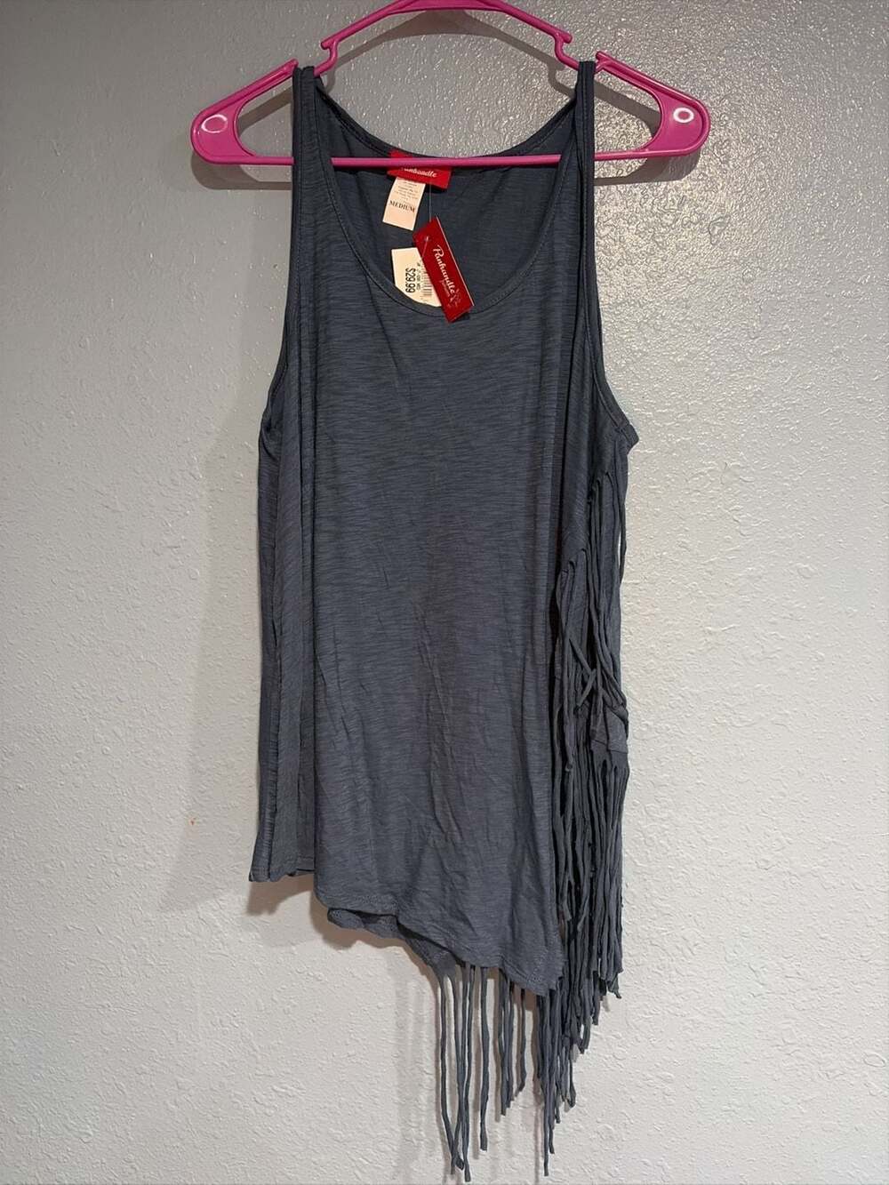 Panhandle Women's Asymmetrical Fringe Hem Tank Top - Gray